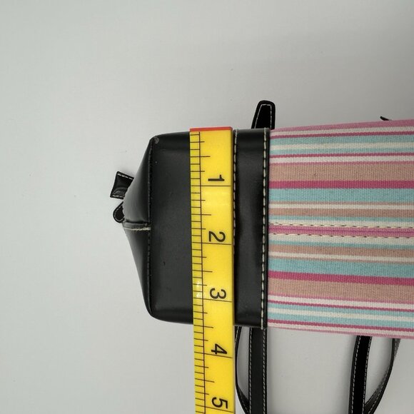 VINTAGE KATE SPADE NY Striped Satchel Pink Blue Coated Canvas Black Trim - RARE - Picture 11 of 16